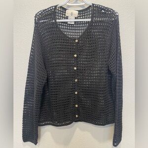 Cotton Ginny Elegant Black Mesh Button-Up Cardigan